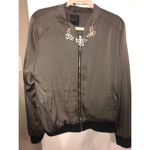 Olive silky bomber jacket
